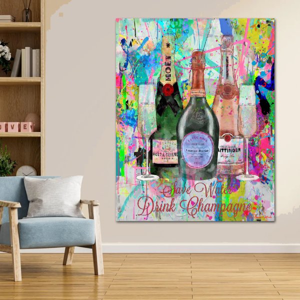 Save water drink Champagne - Art on canvas 80x100cm