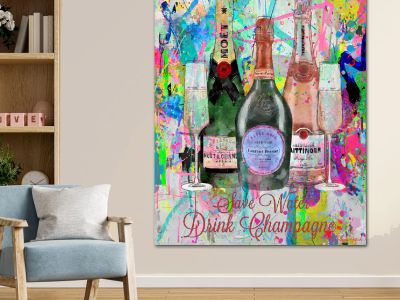 Save water drink Champagne - Art on canvas 80x100cm