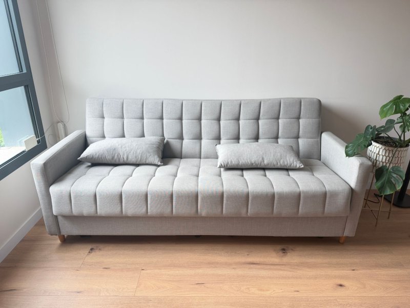 Sofá cama gris con arcón, 209 cm