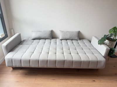 Sofá cama gris con arcón, 209 cm