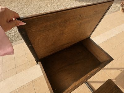 Antique children's school desk, wood and metal