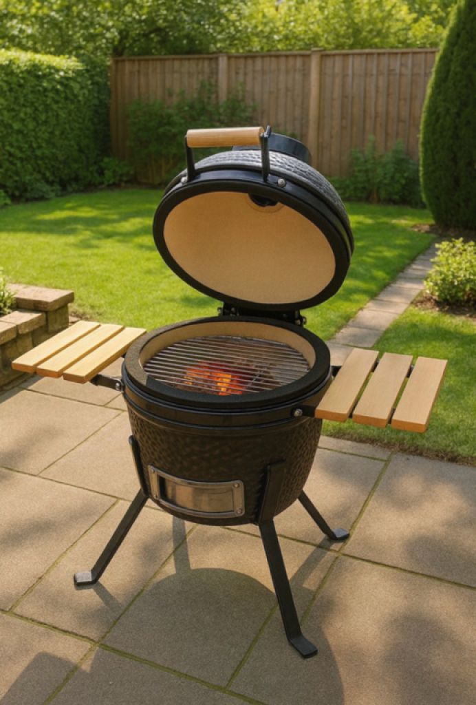 Kamado de cerámica negro 2-in-1 ahumador con parrilla de carbón 56 cm