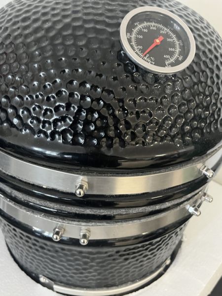 Kamado de cerámica negro 2-in-1 ahumador con parrilla de carbón 56 cm