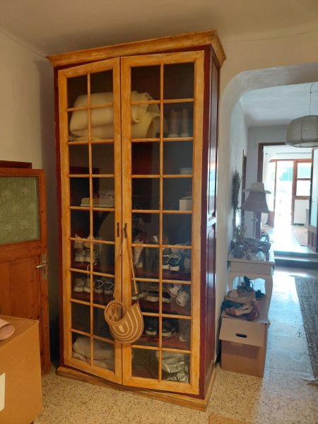 Sehr grosse antike Vitrine 253 cm Höhe! Bücherschrank Bibliothek Holz Landhausstil