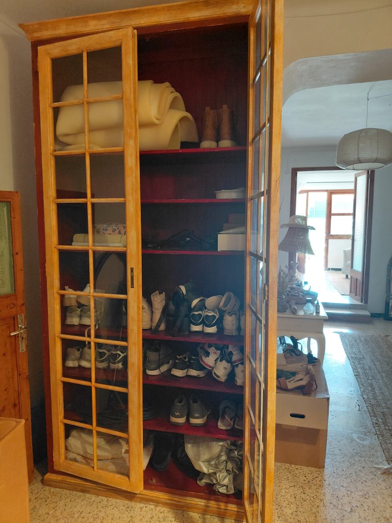 Sehr grosse antike Vitrine 253 cm Höhe! Bücherschrank Bibliothek Holz Landhausstil
