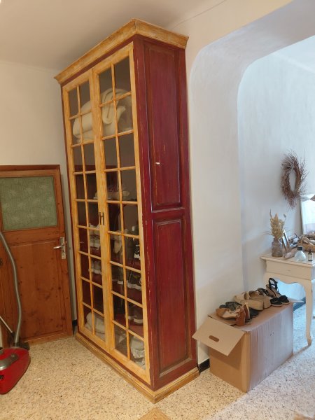 Sehr grosse antike Vitrine 253 cm Höhe! Bücherschrank Bibliothek Holz Landhausstil