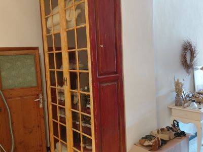 Sehr grosse antike Vitrine 253 cm Höhe! Bücherschrank Bibliothek Holz Landhausstil