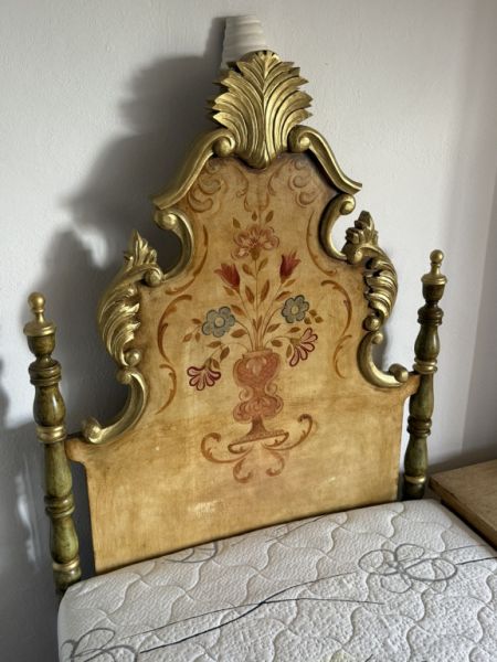 Rare Mallorcan solid bed with matching bedside table