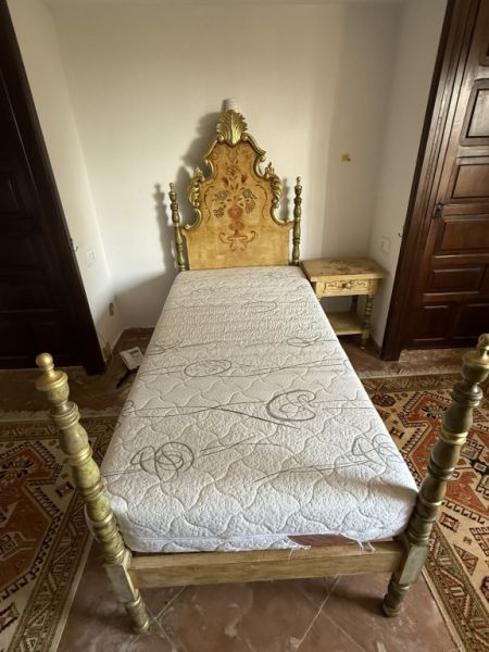 Rare Mallorcan solid bed with matching bedside table