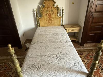 Rare Mallorcan solid bed with matching bedside table