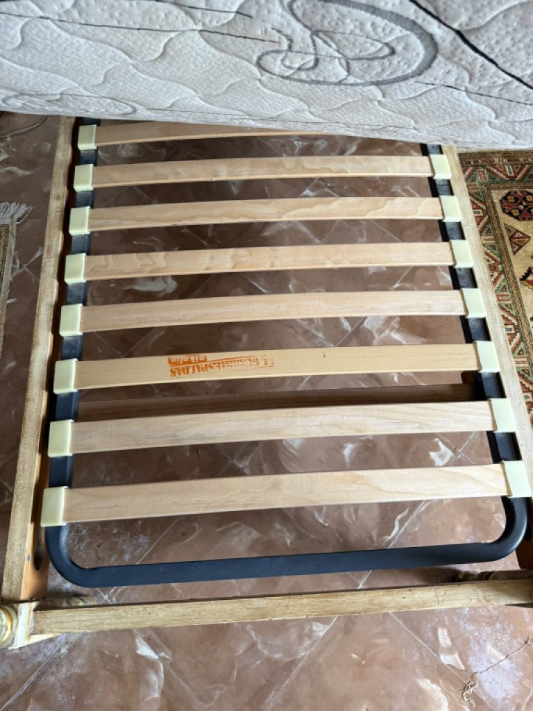 Rare Mallorcan solid bed with matching bedside table