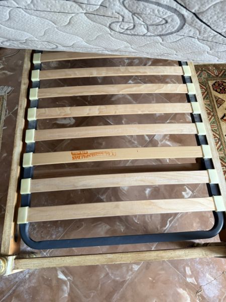 Rare Mallorcan solid bed with matching bedside table