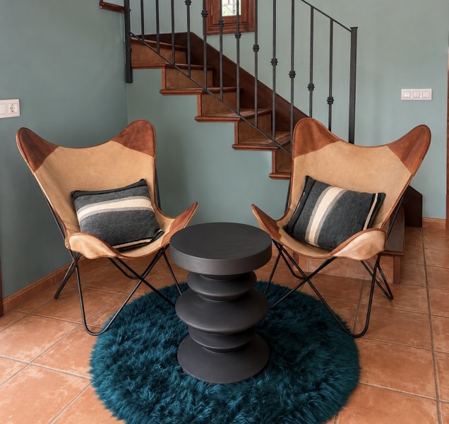 Sessel Tisch Teppich Kissen