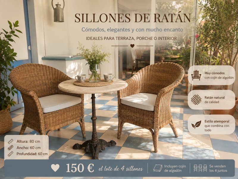 Set mit 4 Rattansesseln