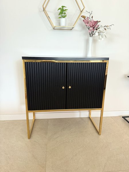 Sideboard schwarz/gold mit Rillentüren 80 cm