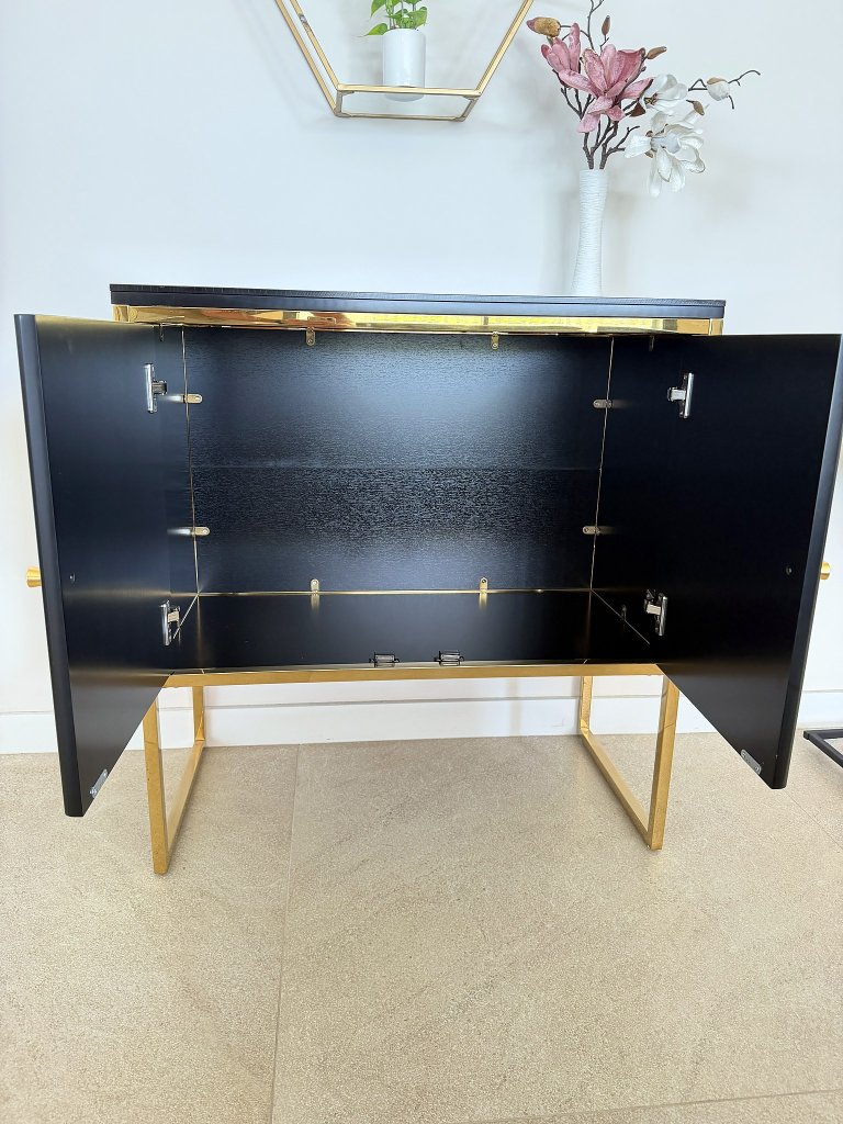 Sideboard schwarz/gold mit Rillentüren 80 cm