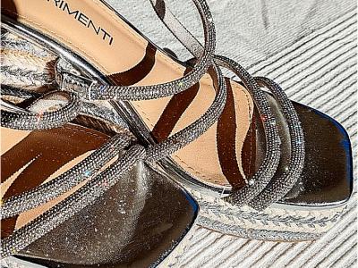 silver wedge sandal from Altrimenti with rhinestone straps, size 38