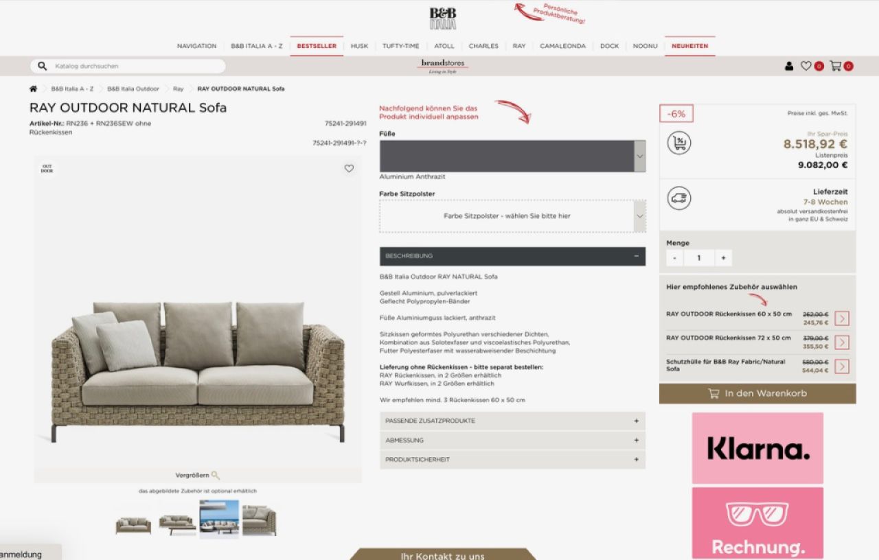 Sofa Outdoor B&B Italia RAY NATURAL