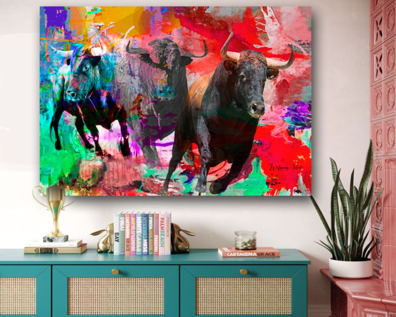 Spanische Stiere - Kunst auf Leinwand  170x100cm