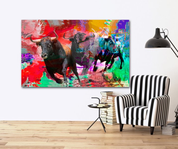Spanish Bulls - Art on Canvas  170x100cm