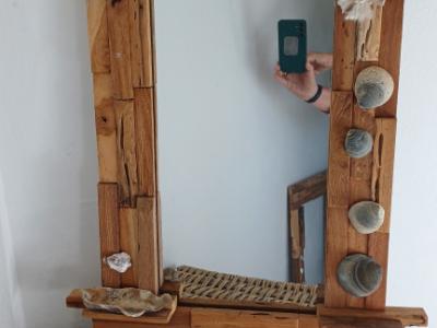 Spiegel mit Holzrahmen Treibgut und Muscheln Handarbeit