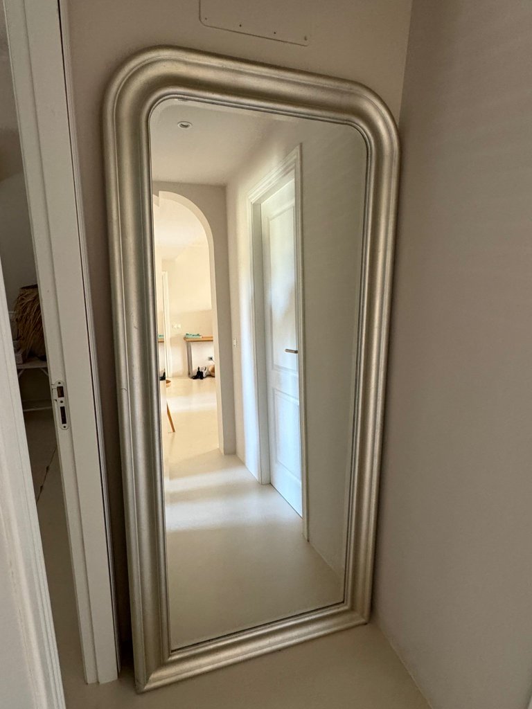 Full-length mirror with silver frame