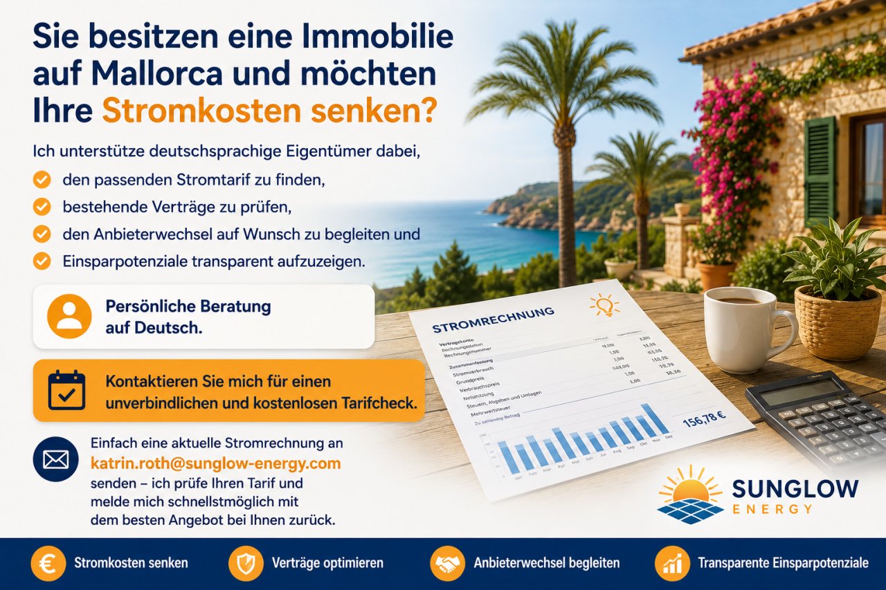Stromvergleich für deutsche Eigentümer auf Mallorca - Sparen bei Ihrer Stromrechnung