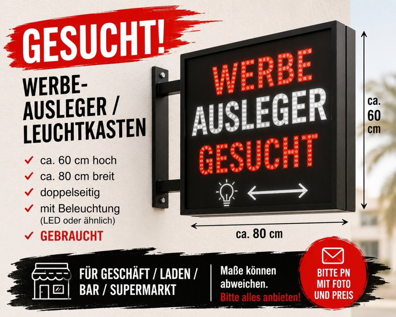 Suche gebrauchten Werbe-Ausleger / Leuchtkasten auf Mallorca