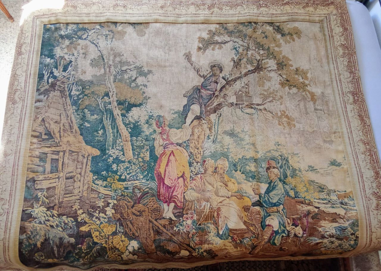 Szenenreicher, mehrfarbiger Gobelin – Frankreich um 1850