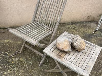 Teak chair with table