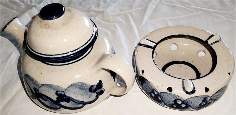 Juego de té, tetera, calentador de té, taza, cerámica, hecho a mano en torno, pintado a mano