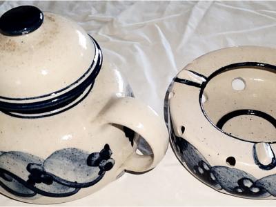 Juego de té, tetera, calentador de té, taza, cerámica, hecho a mano en torno, pintado a mano