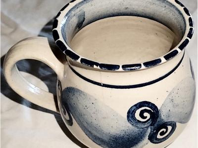 Juego de té, tetera, calentador de té, taza, cerámica, hecho a mano en torno, pintado a mano