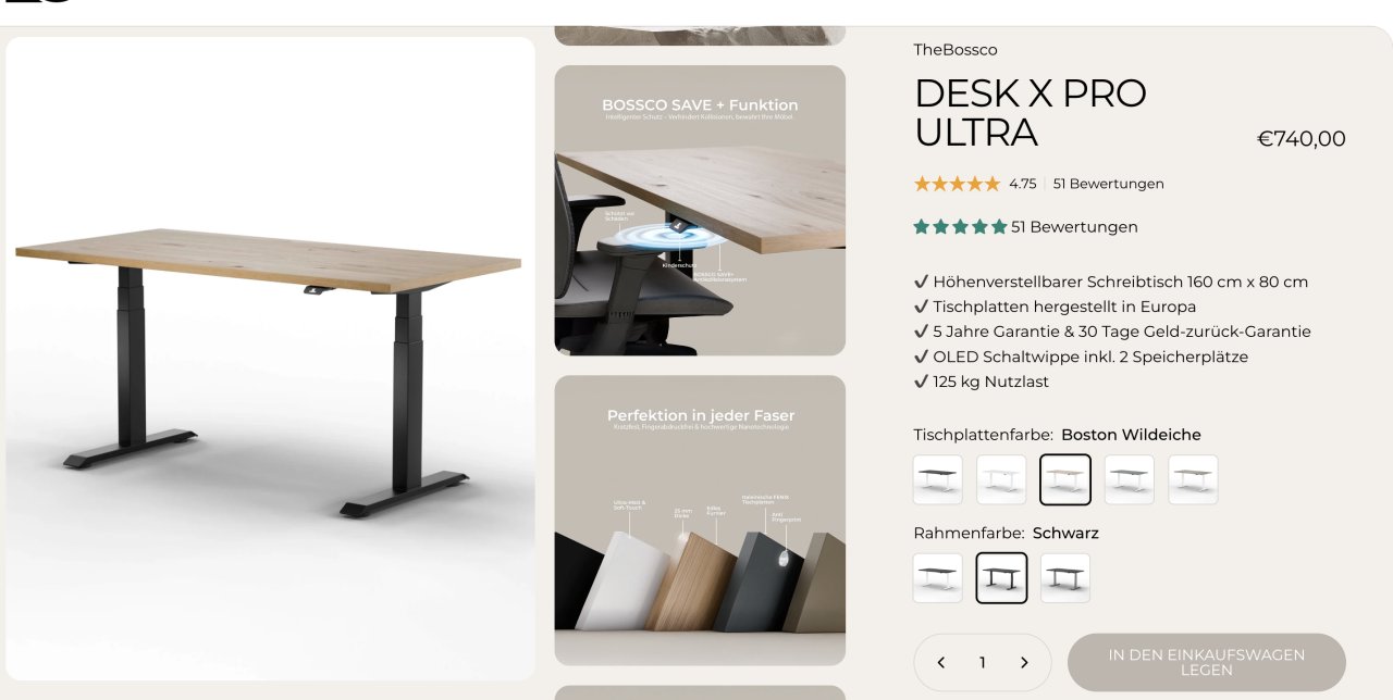 TheBossco Desk X Pro Ultra  elektrischer höhenverstellbarer Schreibtisch - neuwertig