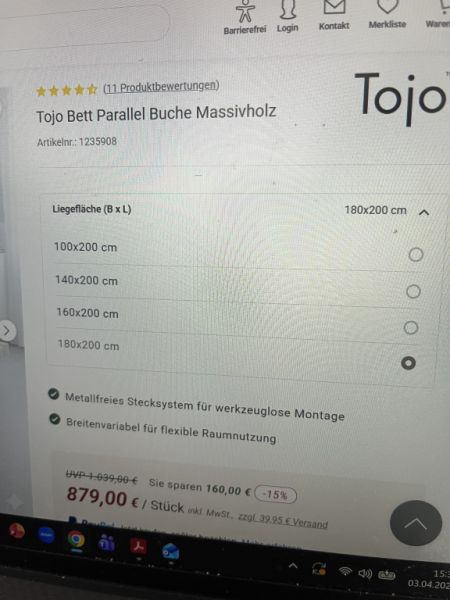 Tojo Innovations - estructura de cama maciza de haya.