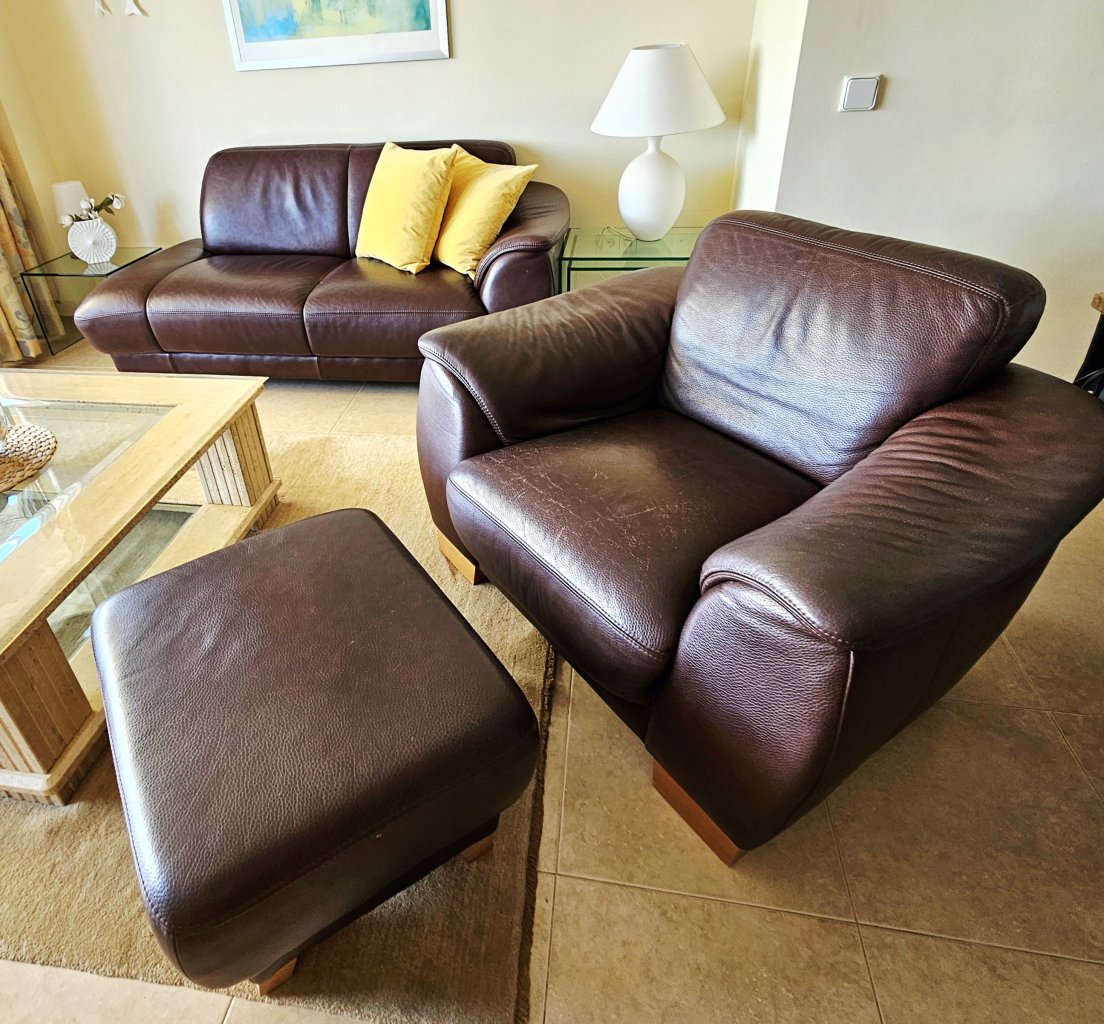 Top Designer Büffelledersitzgruppe, Sofa, Sessel, Hocker
