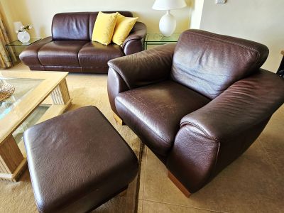Top Designer Büffelledersitzgruppe, Sofa, Sessel, Hocker