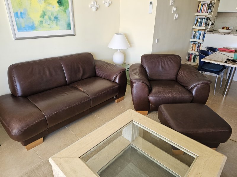 Top Designer Büffelledersitzgruppe, Sofa, Sessel, Hocker