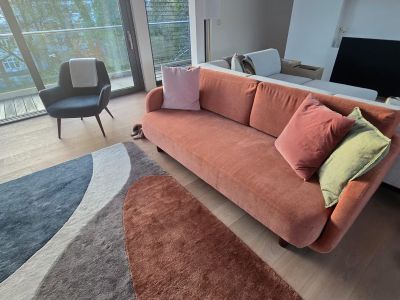 Top Designer-Sofa (ausziehbar) mit Sessel und passendem Teppich