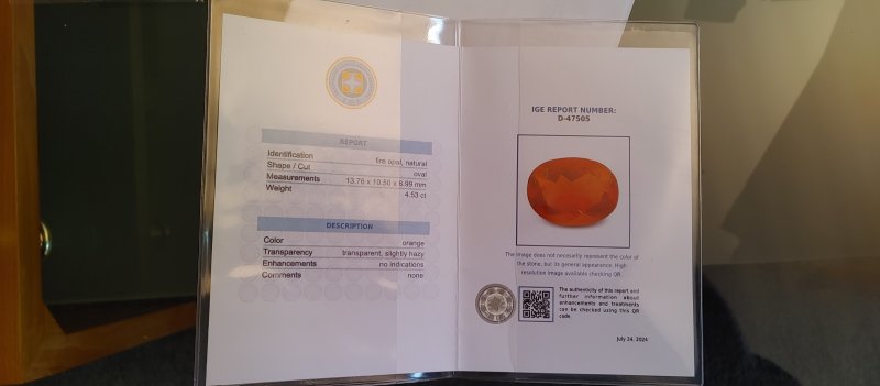 Hermoso ópalo de fuego 4,53 ct