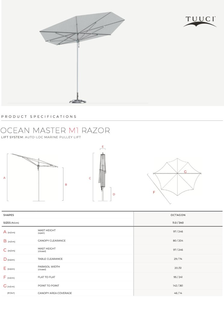 Sombrilla TUUCI con Funda Protectora Ocean Master M1 Razor 3.4m HECHO EN USA