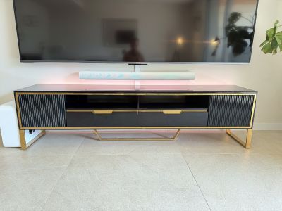 TV-Lowboard 200 cm schwarz/gold mit Rillenfront