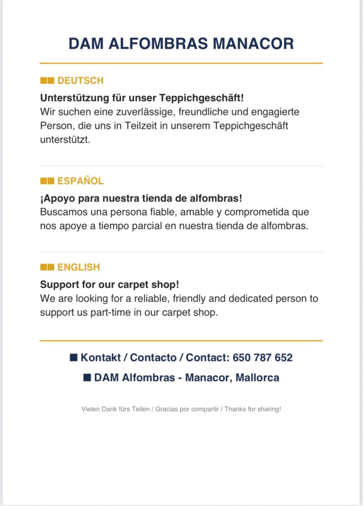 Unterstützung für unser Teppichgeschäft!