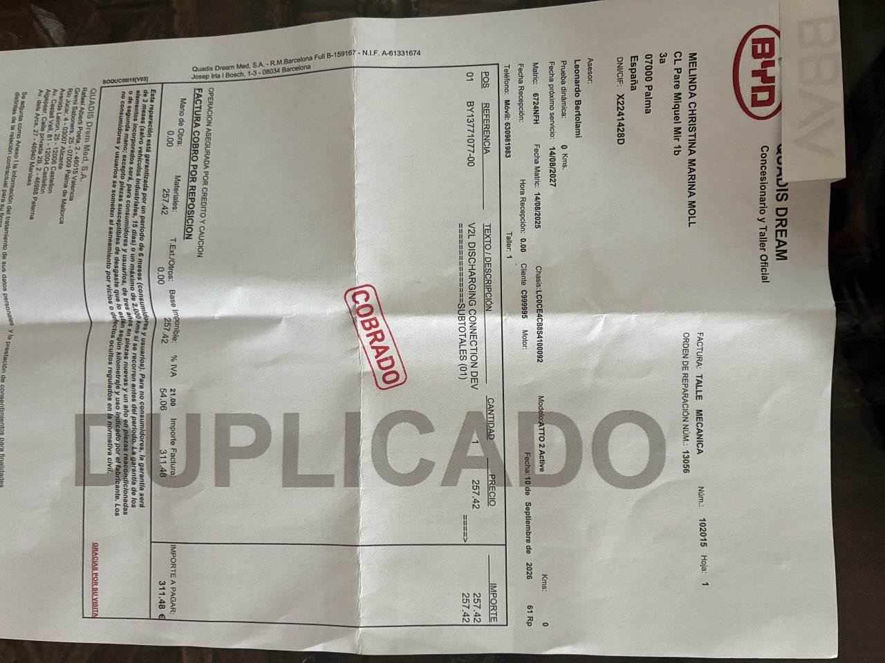 V2L Adapter for Electric Car BYD ATTO2 220 Volt New Unused for 260eu. New Price 311eu