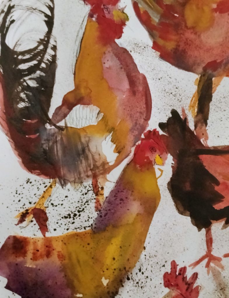 Gathering of Roosters and Hens