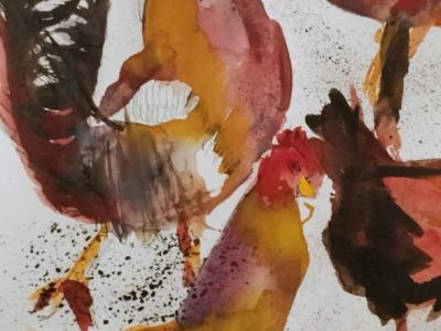 Gathering of Roosters and Hens