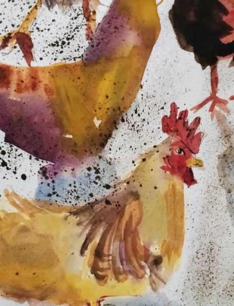 Gathering of Roosters and Hens