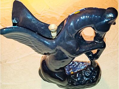 Vintage bong water pipe in the shape of a Pegasus figure, ceramic from the USA