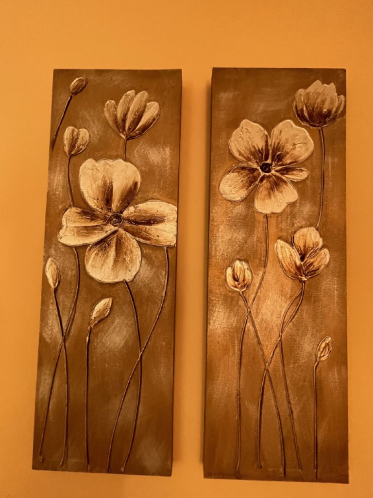 Wandbilder 2Stück Beige-Gold Blumen