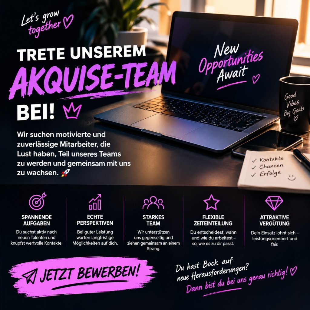 WIR SUCHEN VERSTÄRKUNG FÜR UNSER AKQUISE-TEAM